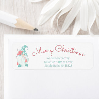 Cute Pastel Merry Christmas Gnome Return Address L