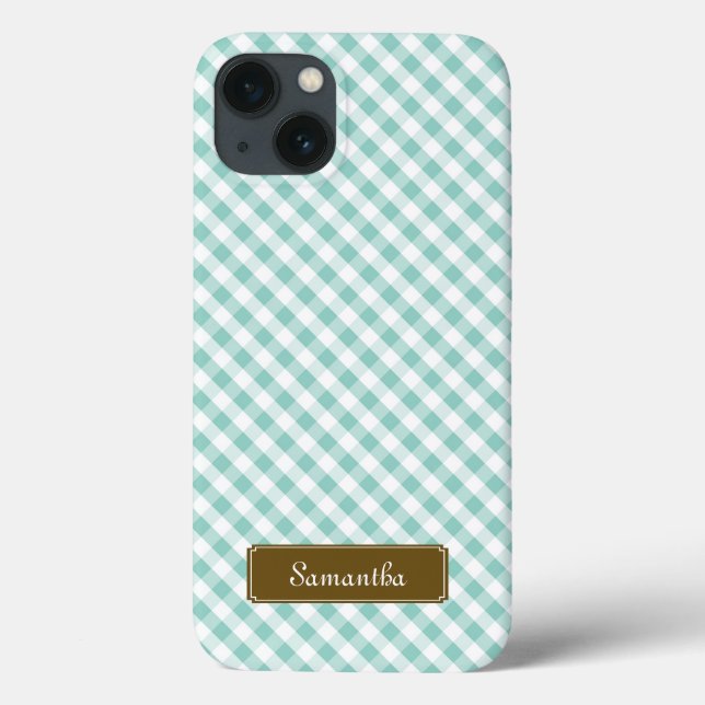 Cute Pastel Mint Gingham Pattern Case-Mate iPhone Case (Back)