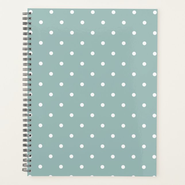 Cute Pastel Mint Green With White Polka Dot Spots  Planner (Front)