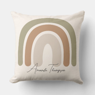 Cute pastel monogrammed rainbow pink script name throw pillow