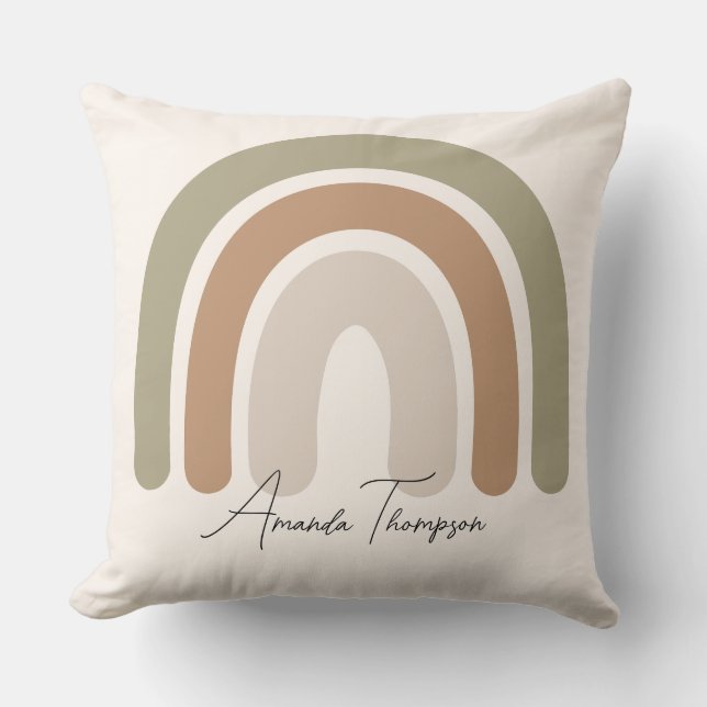 Cute pastel monogrammed rainbow pink script name throw pillow (Front)