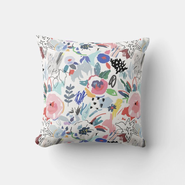 Cute Pastel Multi-Colour Floral Pattern Throw Pillow (Front)