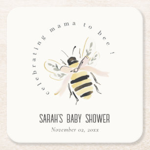 Cute Pastel Mum To Bee Neutral Baby Shower Square Paper Coaster