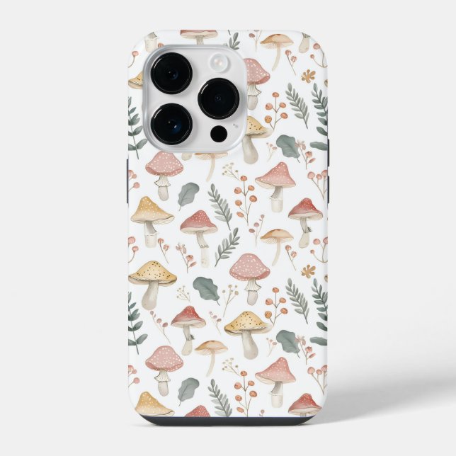Cute Pastel Mushroom Toadstool Pattern iPhone Case (Back)