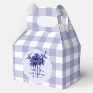 Cute Pastel Navy Gingham Baby Girl Shower Favor Box