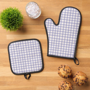 Cute Pastel Navy Gingham Oven Mitt & Pot Holder Set