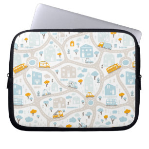 Cute Pastel Neighborhood Map Pattern Laptop Sleeve