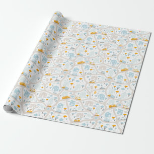 Cute Pastel Neighborhood Map Pattern Wrapping Paper