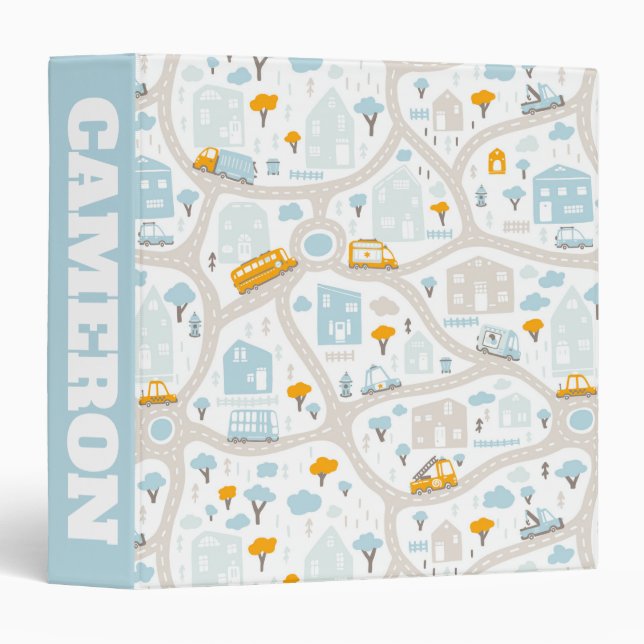 Cute Pastel Neighbourhood Map Pattern Binder (Front/Spine)