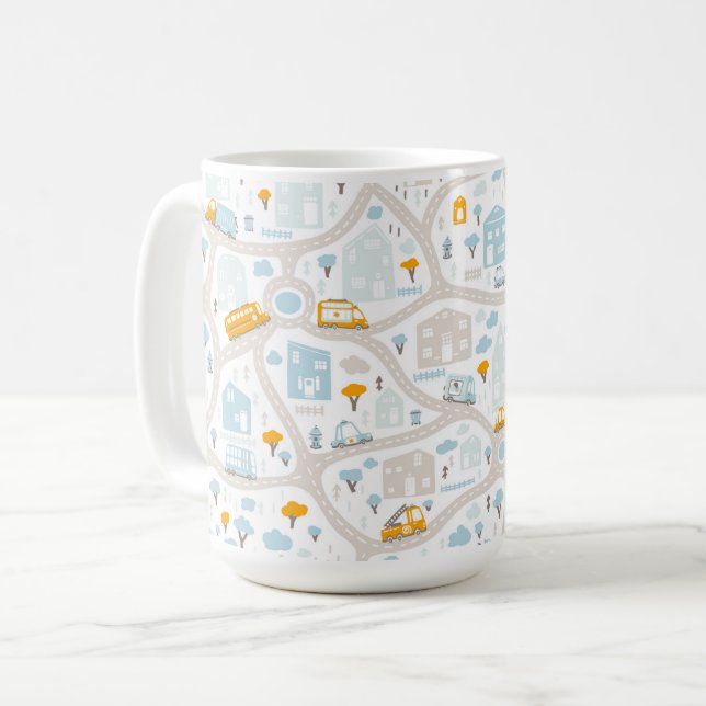 Cute Pastel Neighbourhood Map Pattern Coffee Mug (Front Left)