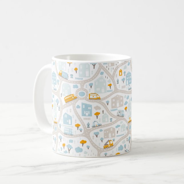 Cute Pastel Neighbourhood Map Pattern Coffee Mug (Front Left)