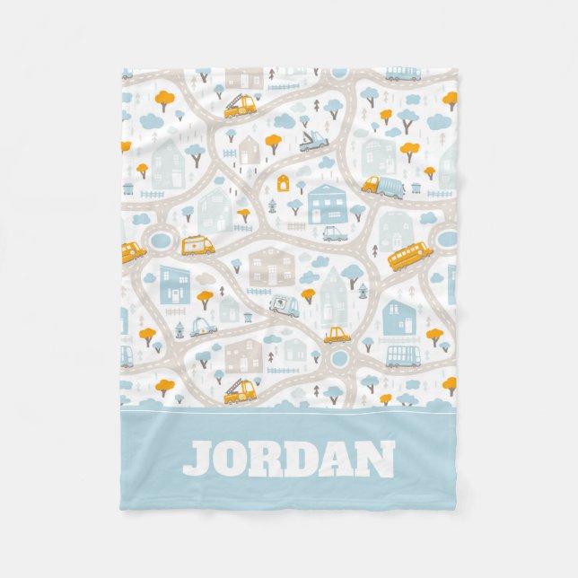 Cute Pastel Neighbourhood Map Pattern Fleece Blanket (Front)