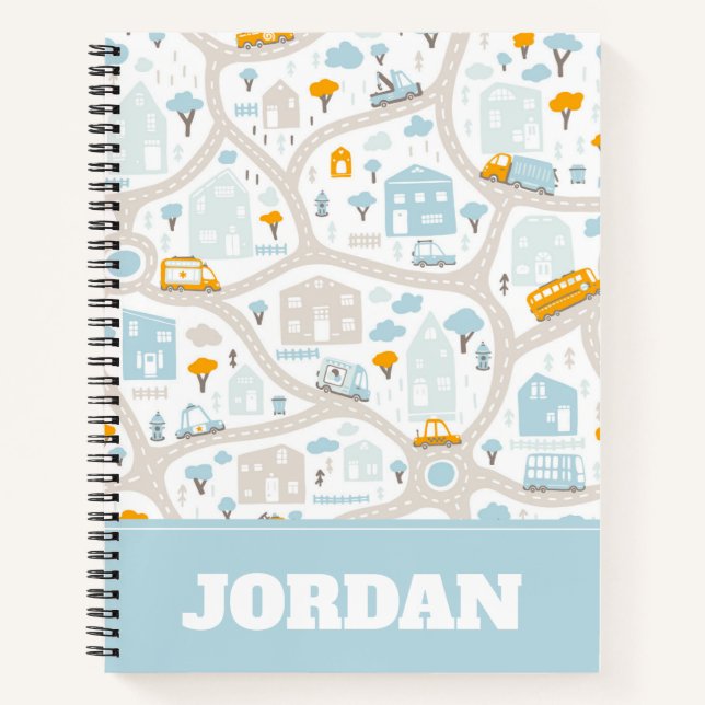 Cute Pastel Neighbourhood Map Pattern Notebook (Front)