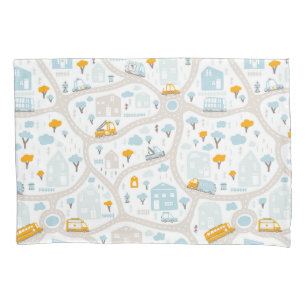 Cute Pastel Neighbourhood Map Pattern Pillowcase