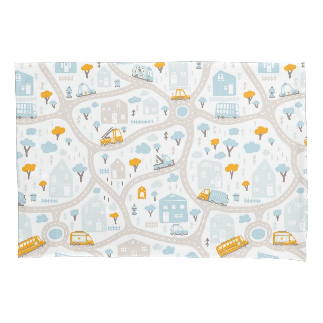 Cute Pastel Neighbourhood Map Pattern Pillowcase (Front)