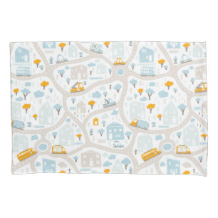 Cute Pastel Neighbourhood Map Pattern Pillowcase