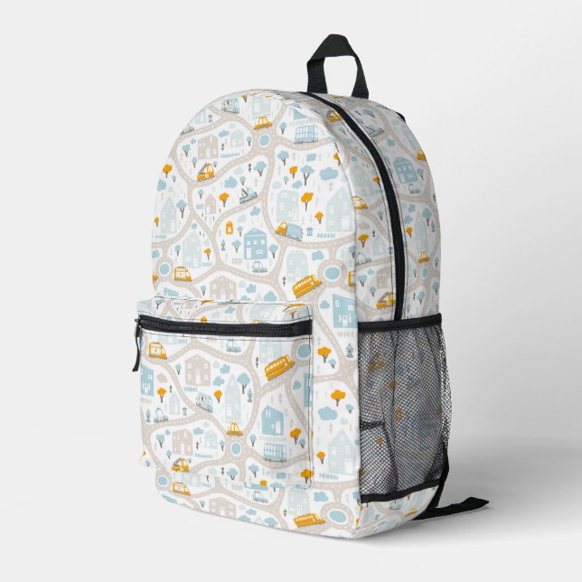 Cute Pastel Neighbourhood Map Pattern Printed Backpack (Back Corner Right)
