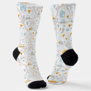 Cute Pastel Neighbourhood Map Pattern Socks
