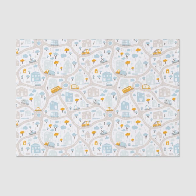 Cute Pastel Neighbourhood Map Pattern Tissue Paper (Front)