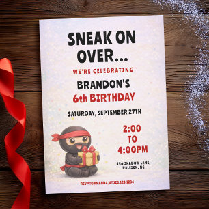 Cute Pastel Ninja & Gift Box Kids Birthday Invitation