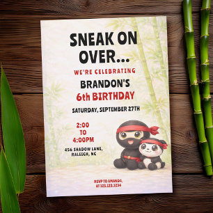 Cute Pastel Ninja & Panda Kids Birthday Invitation