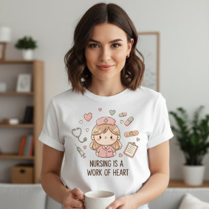Cute Pastel Nurse "Nursing is a Work of Heart" Tri-Blend Shirt