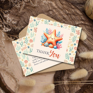 Cute Pastel Ocean Starfish Custom Baby Shower Thank You Card