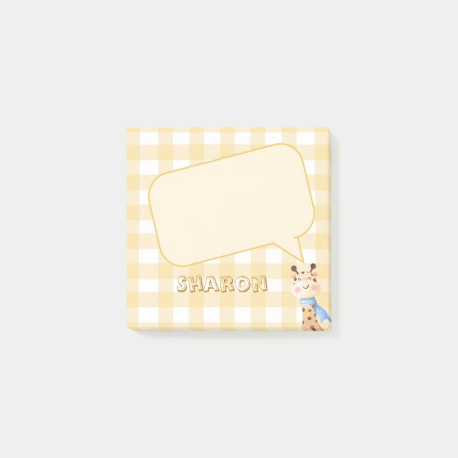 Cute Pastel Orange Gingham Thinking Cloud Post-it Notes (Front)
