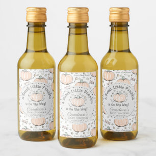 Cute Pastel Orange Little Pumpkin Fall Baby Shower Wine Label