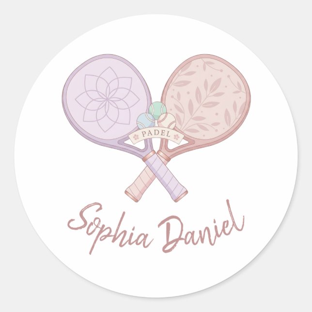 Cute Pastel Padel Custom Name   Classic Round Sticker (Front)