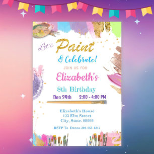 Cute Pastel Paint Birthday Party Invitation