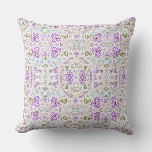 Cute pastel paisley patterns throw pillow (Front)