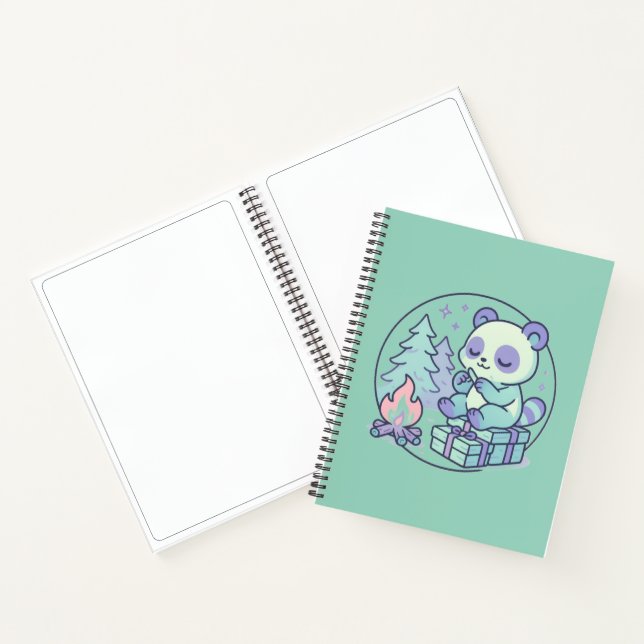 Cute Pastel Panda by the Campfire with Gifts Notebook (Inside)