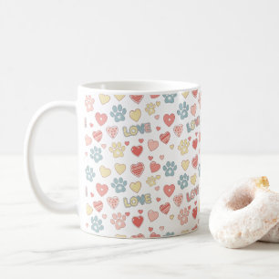 Cute Pastel Paw Prints and Hearts "LOVE" Pattern  Coffee Mug