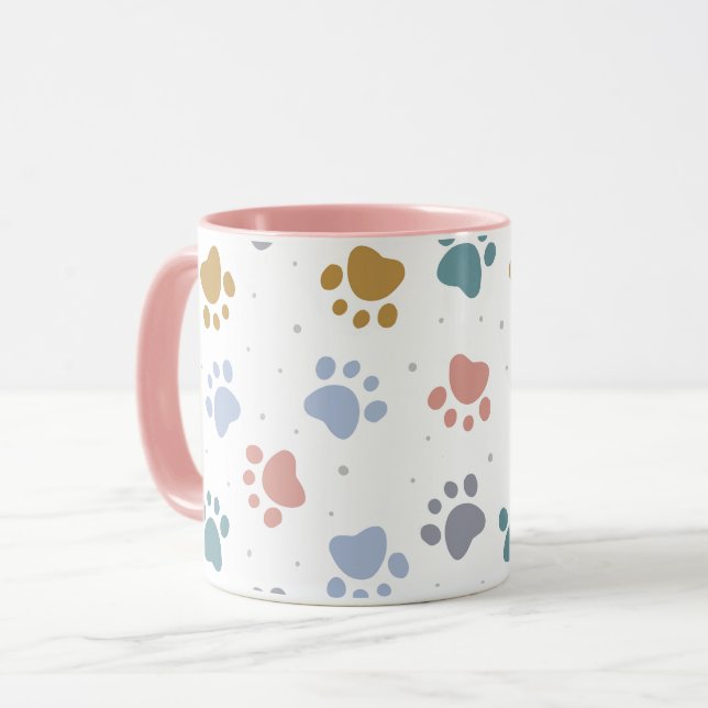 Cute Pastel Paw Prints Minimalist Pattern Mug (Front Left)