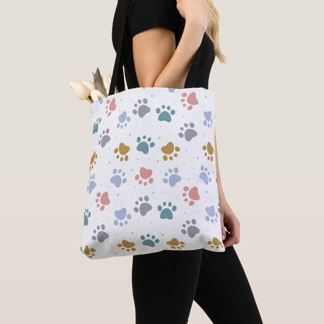 Cute Pastel Paw Prints Minimalist Pattern Tote Bag (Close Up)