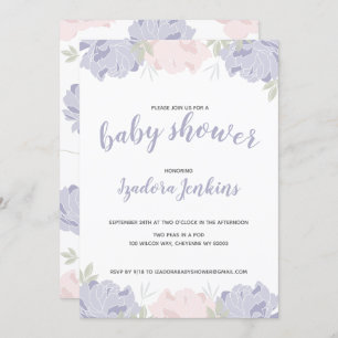 Cute Pastel Peonies Baby Shower Party Invitation