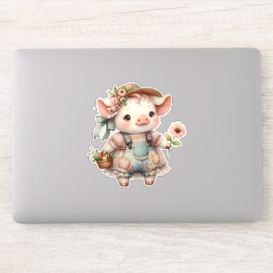 Cute Pastel Piglet in Cottagecore Overalls