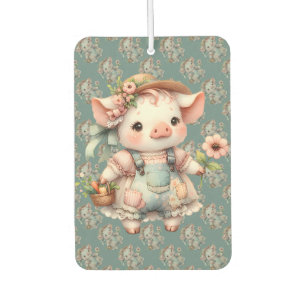 Cute Pastel Piglet in Cottagecore Overalls Air Freshener