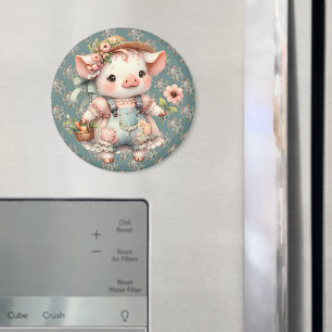 Cute Pastel Piglet in Cottagecore Overalls Magnet