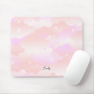 Cute Pastel Pink Aesthetic Cloud Stars Custom Mouse Pad