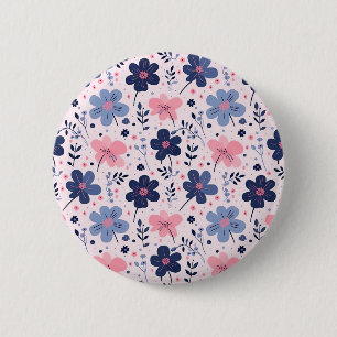 Cute Pastel Pink And Blue Floral Spring Garden 2 Inch Round Button