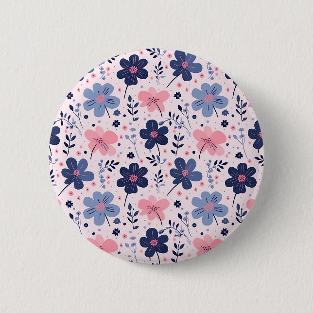 Cute Pastel Pink And Blue Floral Spring Garden 2 Inch Round Button (Front)