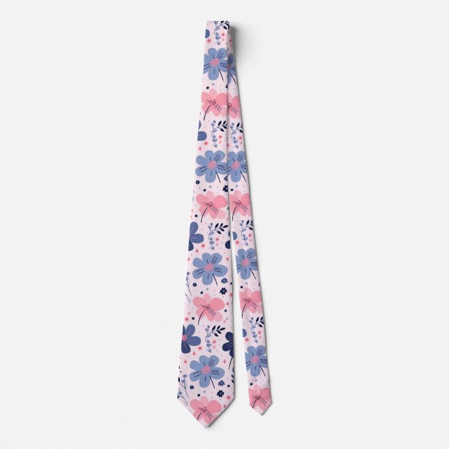 Cute Pastel Pink And Blue Floral Spring Garden Tie (Front)
