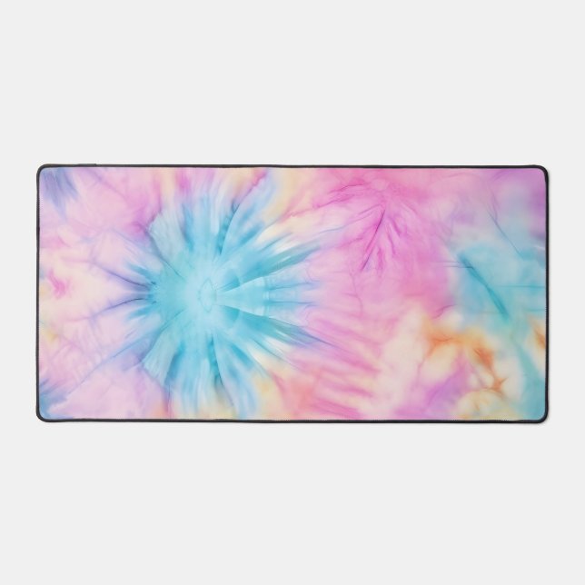 Cute Pastel Pink and Blue Tie Dye Gaming  Desk Mat (Front)