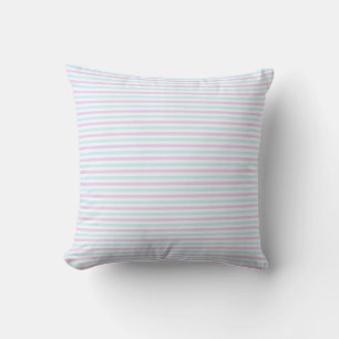Cute Pastel Pink and Teal Stripes Girly Pattern Throw Pillow