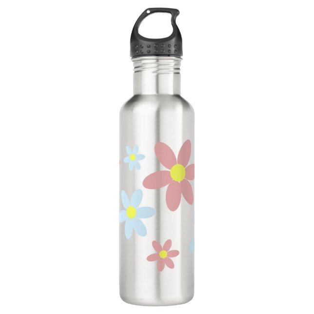 Cute Pastel Pink & Blue Floral 710 Ml Water Bottle (Front)