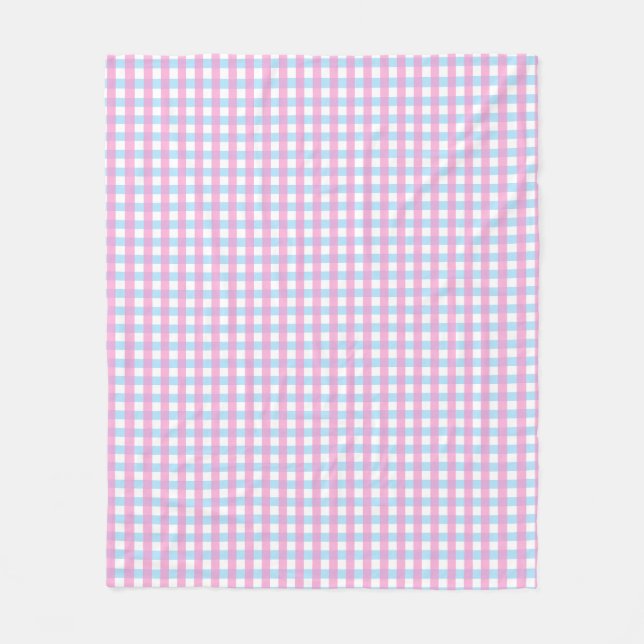 Cute Pastel Pink Blue Gingham Check Fleece Blanket (Front)
