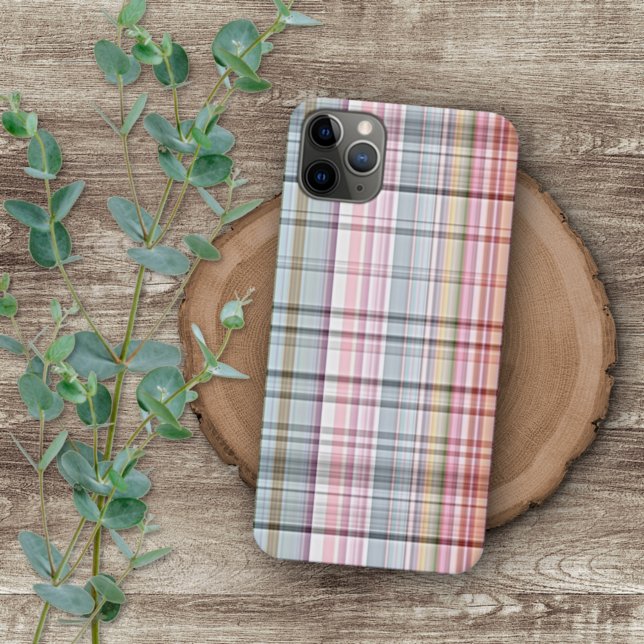 Cute Pastel Pink Blue Retro Tartan Plaid Pattern Case-Mate iPhone Case (Creator Uploaded)