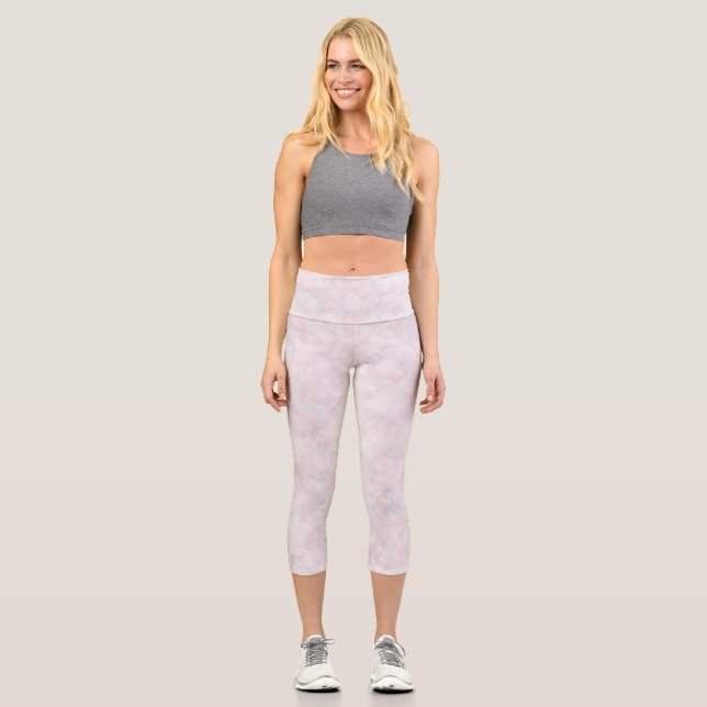 Cute Pastel Pink Bokeh Capri Leggings (Front)